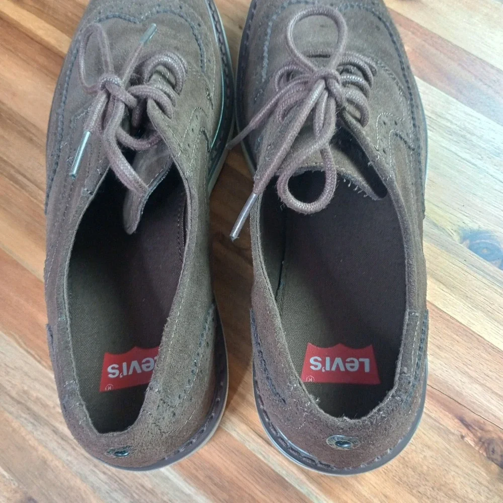 Levi's Suede Leather Wingtip Shoes Mens‎ Sz 10.5 Brown Dress Casual Oxfords